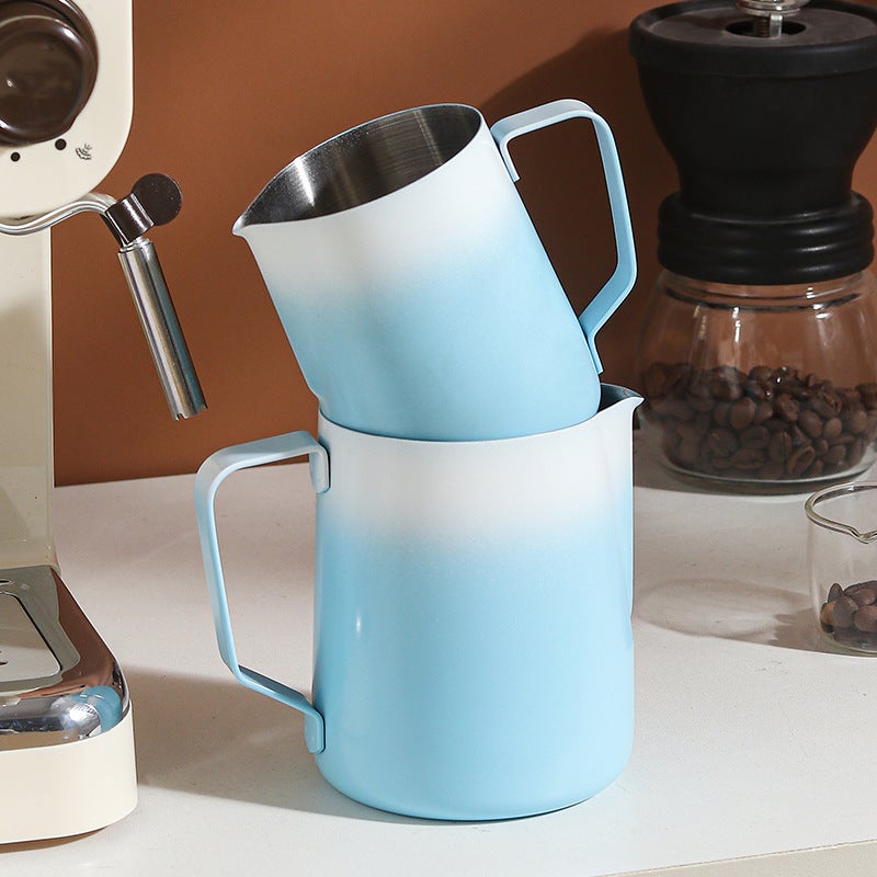 304 stainless steel flower cup pointed mouth coffee flower jar milk bubble cup gradient color creative household coffee utensils(600ml gradient blue) - Image 3