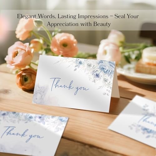 Oaken Leaford 24 Pack Pre-Folded Floral Thank You Cards with Envelopes & Stickers, 6 Elegant Designs for Wedding, Baby Shower, Bridal Shower, Teacher Gifts (Blue Floral) - Image 3