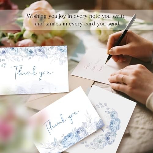 Oaken Leaford 24 Pack Pre-Folded Floral Thank You Cards with Envelopes & Stickers, 6 Elegant Designs for Wedding, Baby Shower, Bridal Shower, Teacher Gifts (Blue Floral) - Image 4