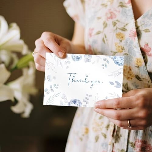 Oaken Leaford 24 Pack Pre-Folded Floral Thank You Cards with Envelopes & Stickers, 6 Elegant Designs for Wedding, Baby Shower, Bridal Shower, Teacher Gifts (Blue Floral) - Image 5