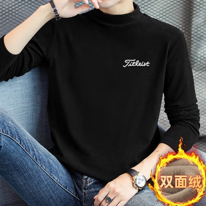 High-End Velvet Long-Sleeved T-Shirt Korean Men'S Trendy Slim-Fit Half Turtleneck Handsome Warm Bottoming Top - Image 4
