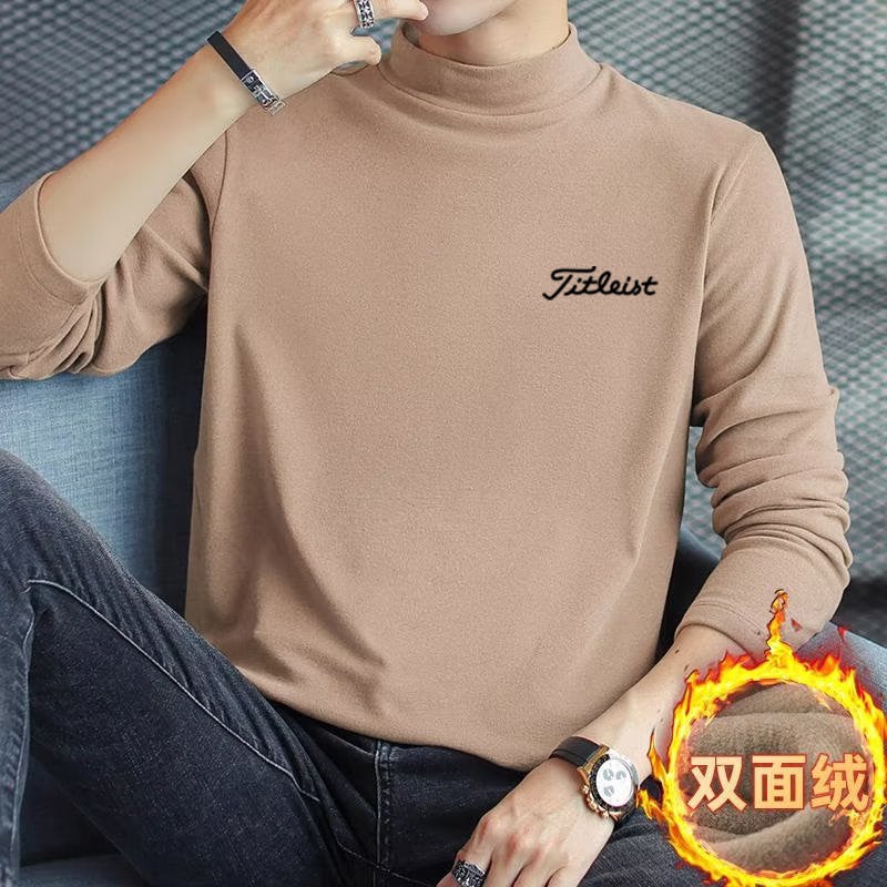 High-End Velvet Long-Sleeved T-Shirt Korean Men'S Trendy Slim-Fit Half Turtleneck Handsome Warm Bottoming Top - Image 2