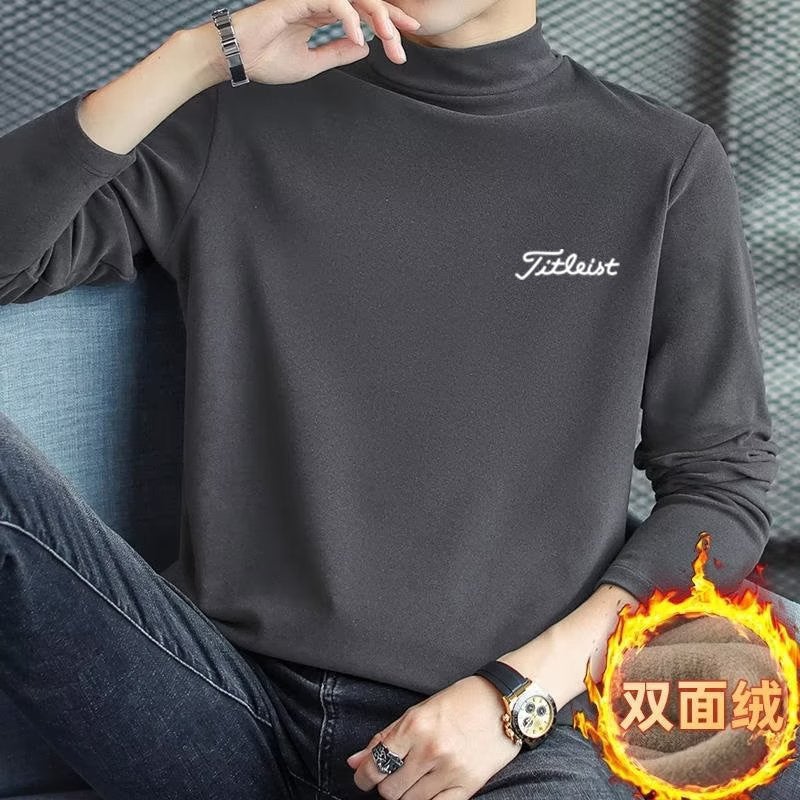 High-End Velvet Long-Sleeved T-Shirt Korean Men'S Trendy Slim-Fit Half Turtleneck Handsome Warm Bottoming Top - Image 5