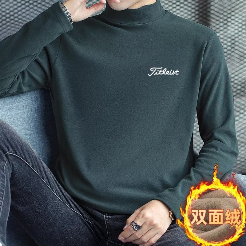 High-End Velvet Long-Sleeved T-Shirt Korean Men'S Trendy Slim-Fit Half Turtleneck Handsome Warm Bottoming Top - Image 3