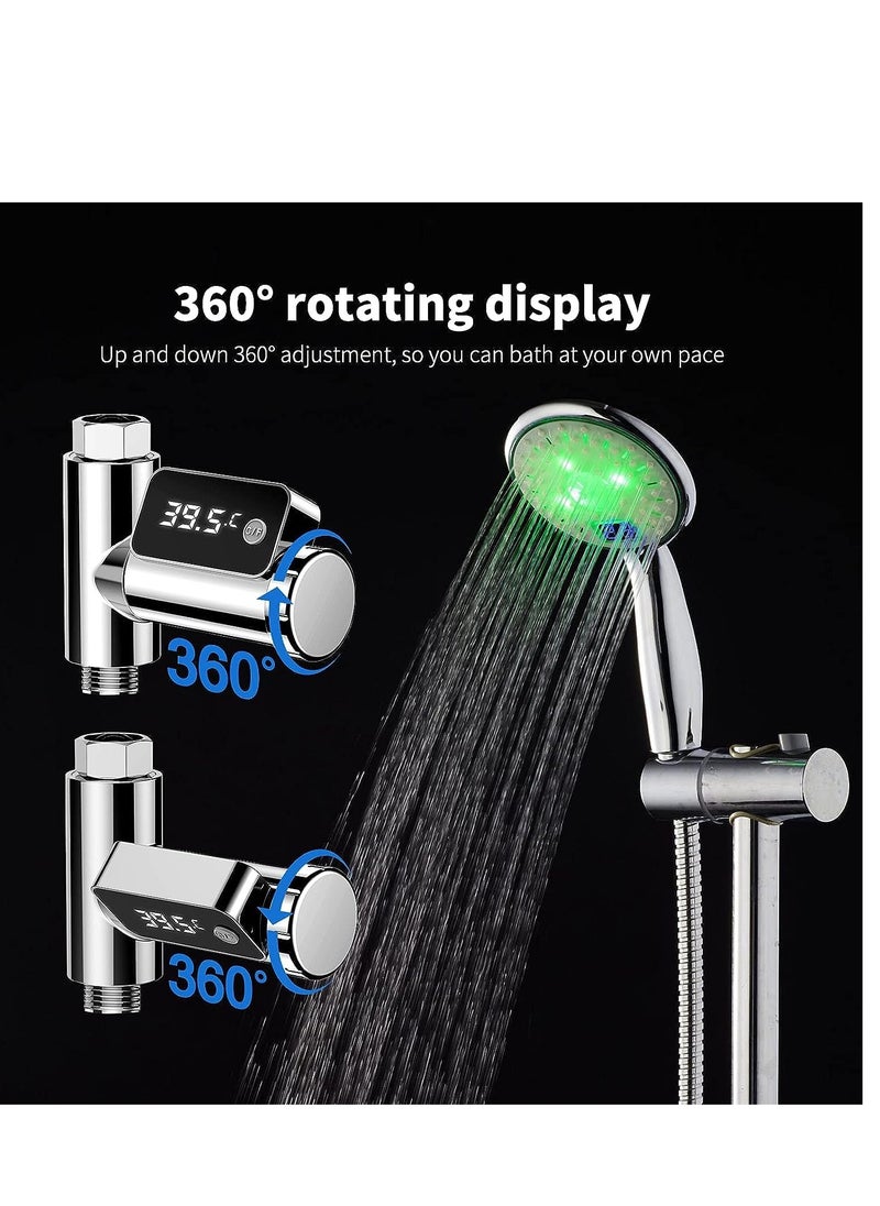 SYOSI - Shower Thermometer LED Digital Display Shower Water Thermometer, 360° Rotating Screen, Fahrenheit and Centigrade Display, Baby Bath Water Thermometer for Home Bathroom KitchenSilver - Image 1