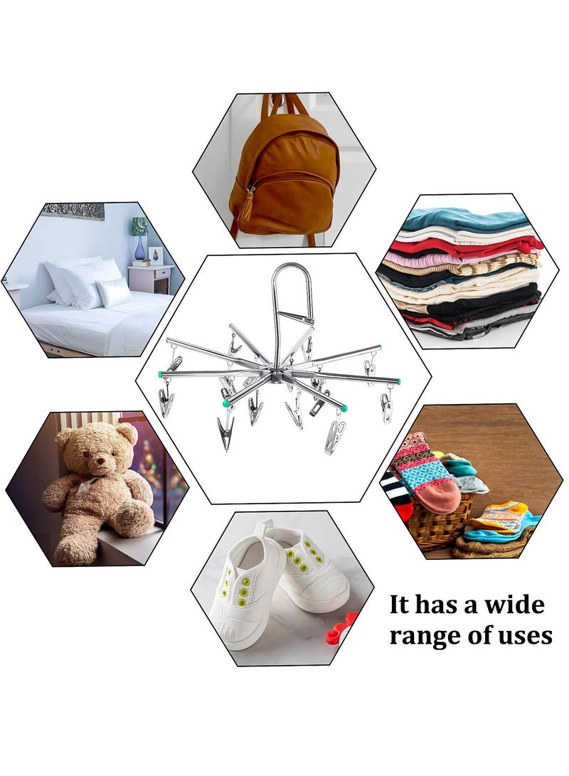 Zikra Sock Dryer Stainless Steel 16 Pegs Swivel Hook Clothes Drying Hanger Rustproof Clothesline Windproof Hanging Dryer for Underwear Socks Bras Baby Clothes Gloves - Image 3