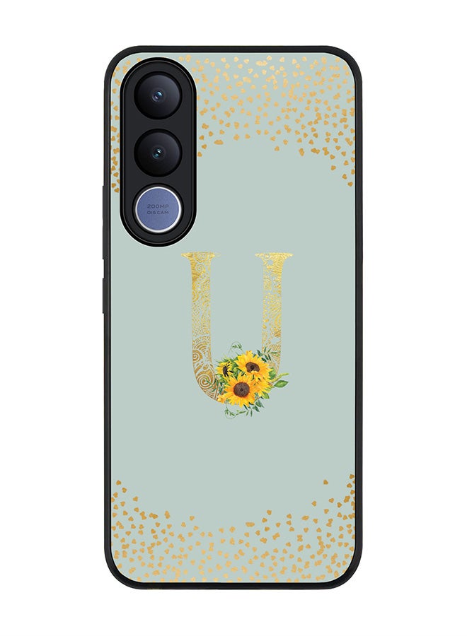 Stylizedd For vivo V70 FE Case,Slim fit Camera Protection, Shockproof Thin Phone cover  - Custom Floral Monogram - U  (Light Grey ) - Image 1
