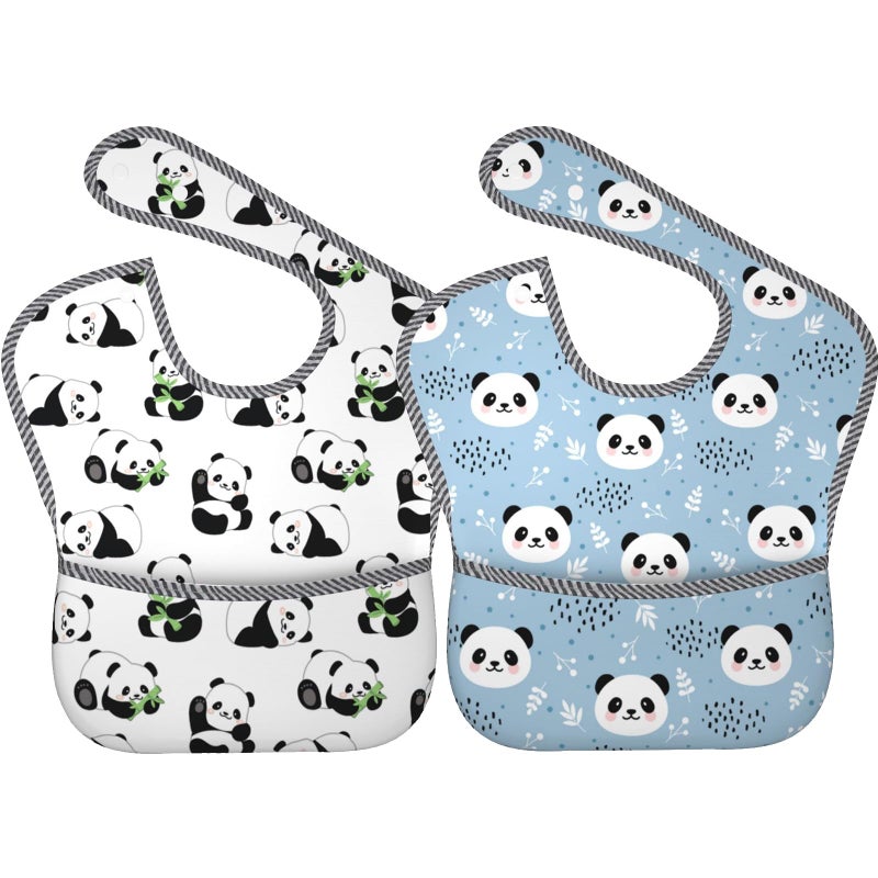Qwalnely Panda Bibs Baby Stuff 2Packs for 6-24 Months Waterproof Washable Fabric (Panda) - Image 1