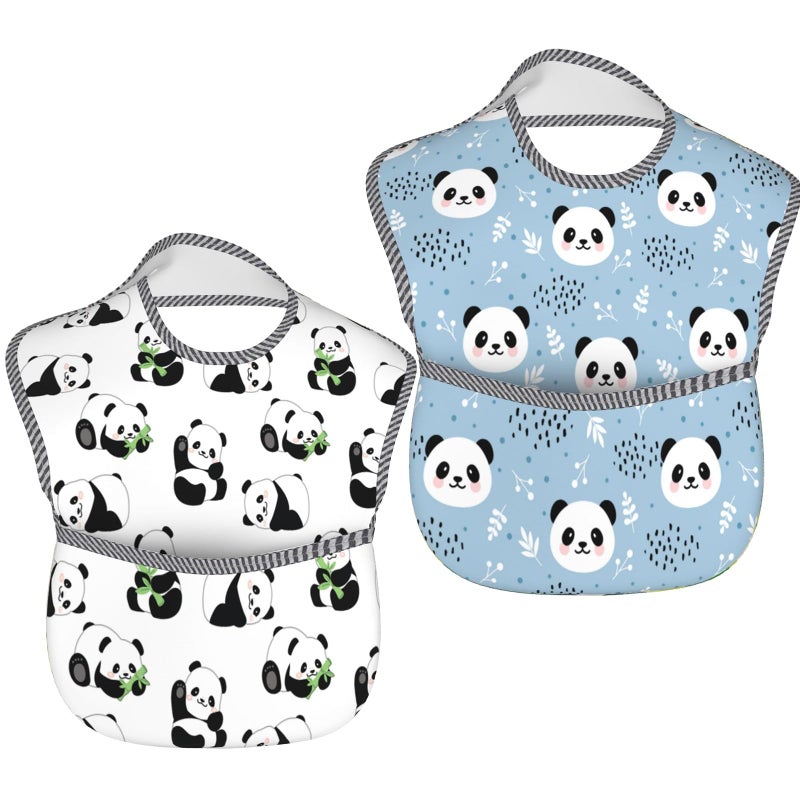 Qwalnely Panda Bibs Baby Stuff 2Packs for 6-24 Months Waterproof Washable Fabric (Panda) - Image 2