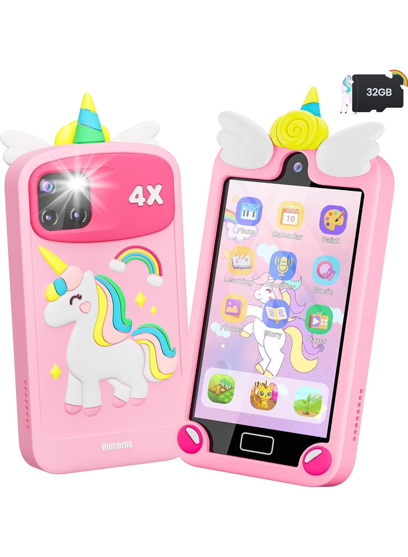 AROAQ Kids Smart Phone for Boys with 4.0 Large Touchscreen 32G Card, Gifts for Age 3-10 Kids Toys Cell Phone with Holographic Pyramid Toddler Learning Toy Dual Lens Music Player - Image 1