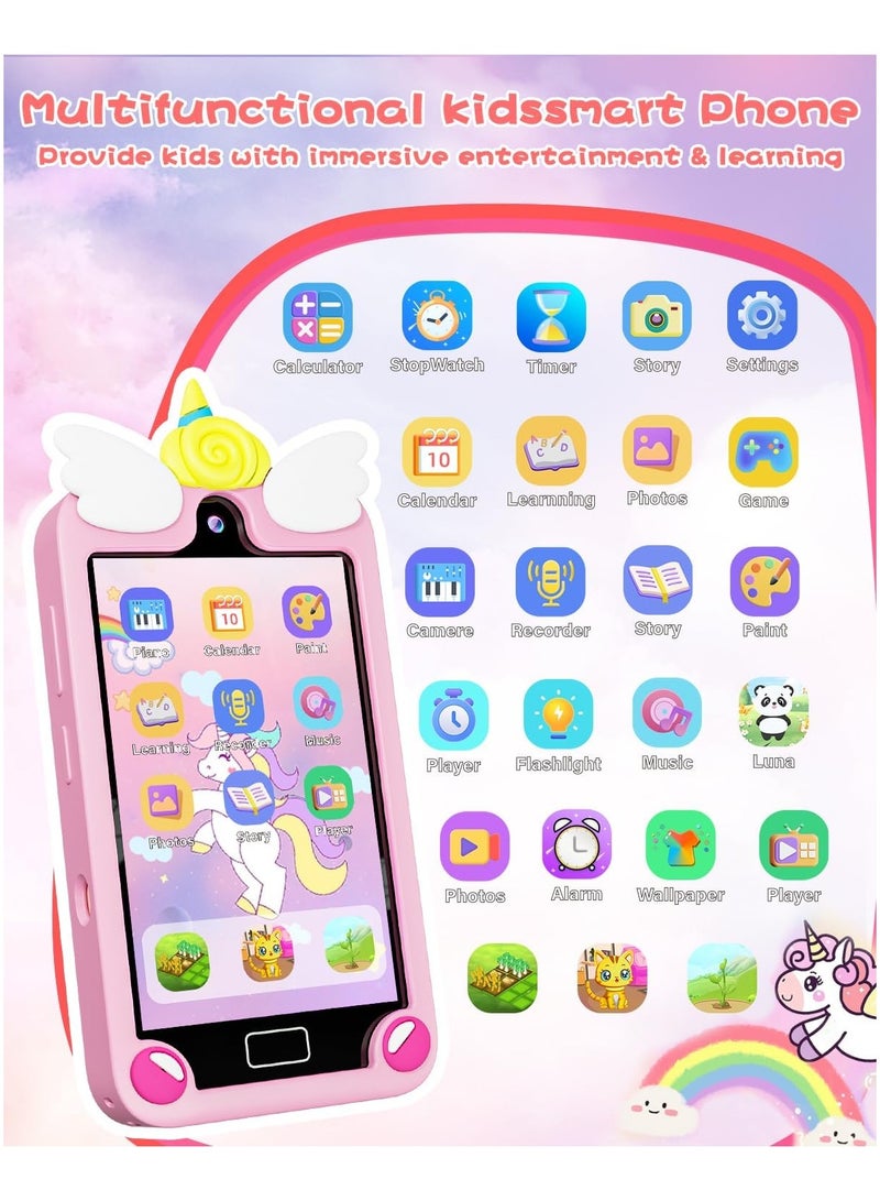 AROAQ Kids Smart Phone for Boys with 4.0 Large Touchscreen 32G Card, Gifts for Age 3-10 Kids Toys Cell Phone with Holographic Pyramid Toddler Learning Toy Dual Lens Music Player - Image 2