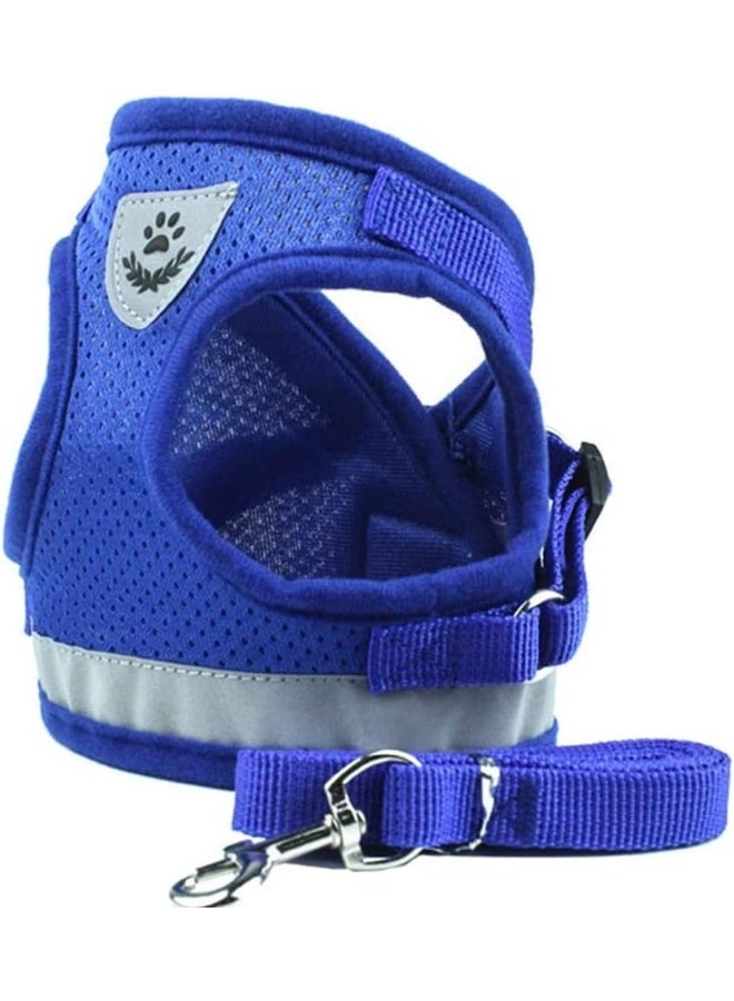 Mumoo Bear Blue Dog Cat Safety Vest Harness Vest Reflective Walking Lead Leash For Puppy Dogs, Size M - Image 1