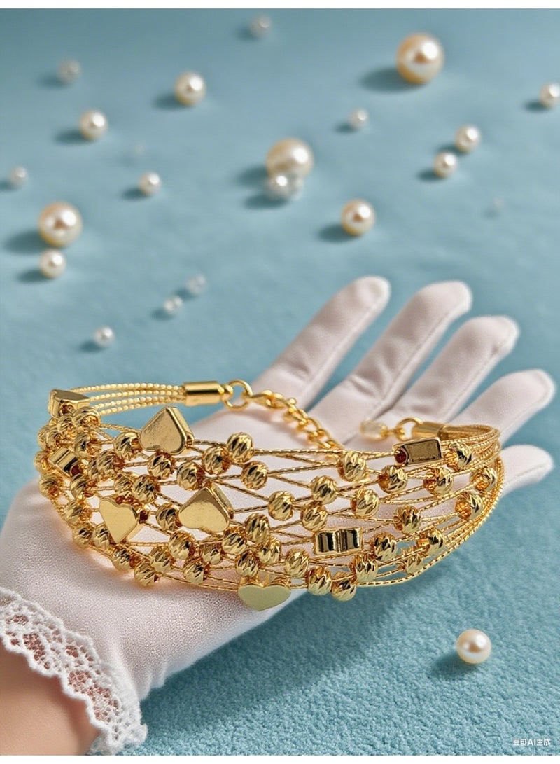 2-piece 24K gold-plated wedding jewelry set bracelet ring - Image 3