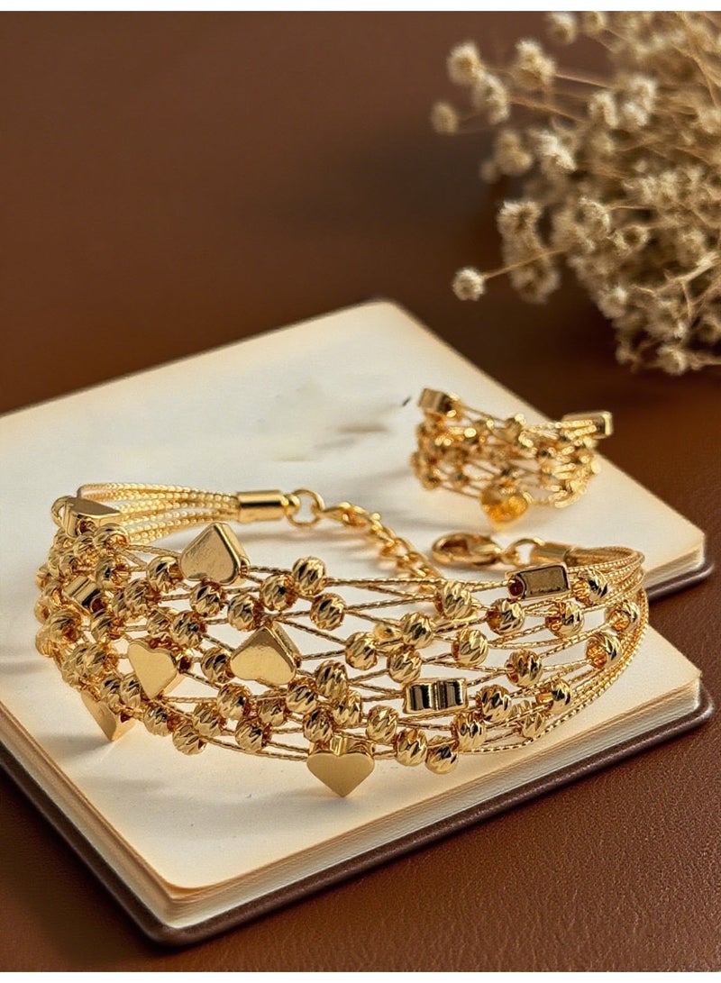 2-piece 24K gold-plated wedding jewelry set bracelet ring - Image 2