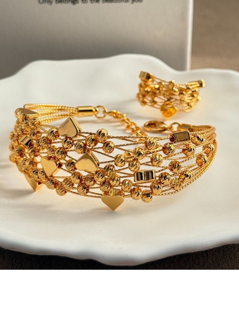 2-piece 24K gold-plated wedding jewelry set bracelet ring - Image 1