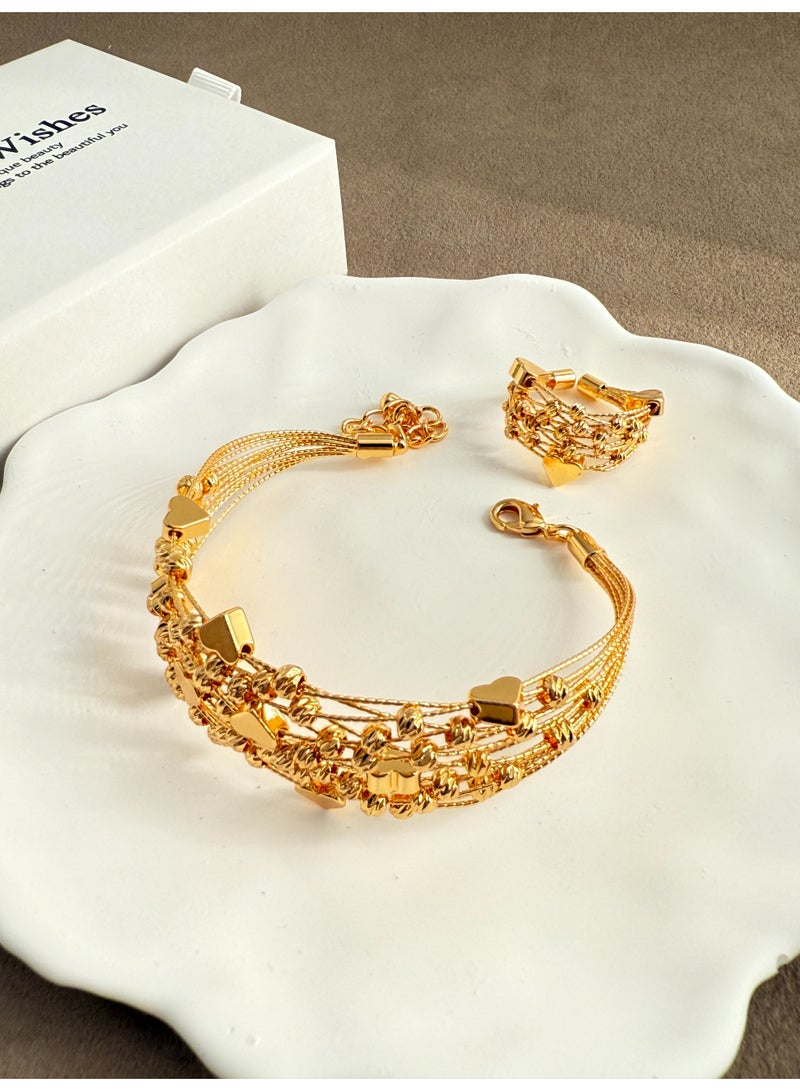 2-piece 24K gold-plated wedding jewelry set bracelet ring - Image 4