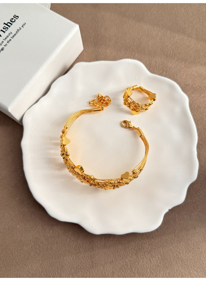 2-piece 24K gold-plated wedding jewelry set bracelet ring - Image 5