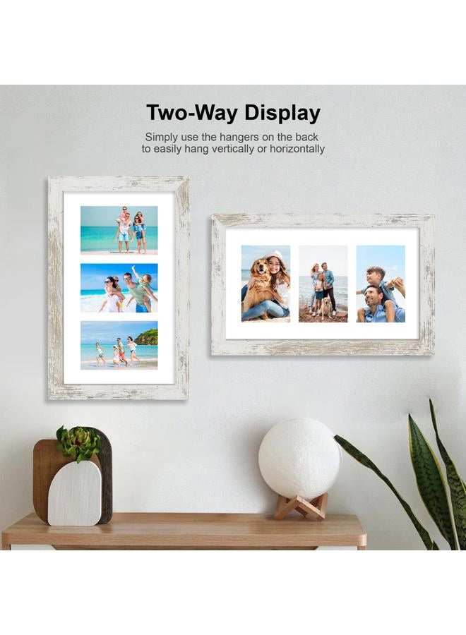 Hongkee 8x14 Picture Frame Set of 2, Distressed White Wood Frame with Tempered Glass Collage Frame, Display Pictures 3-4x6 With Mat or 8 x 14 Without Mat - Horizontal or Vertical Wall Mounting - Image 3