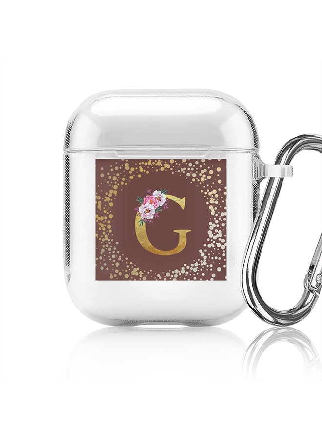 Stylizedd Classic Clear printed Case for Apple Airpods 2 / 1 Soft TPU Gel Thin Transparent Flexible Cover - Custom Monogram Initial Letter Floral Pattern Alphabet - G (Brown ) - Image 1
