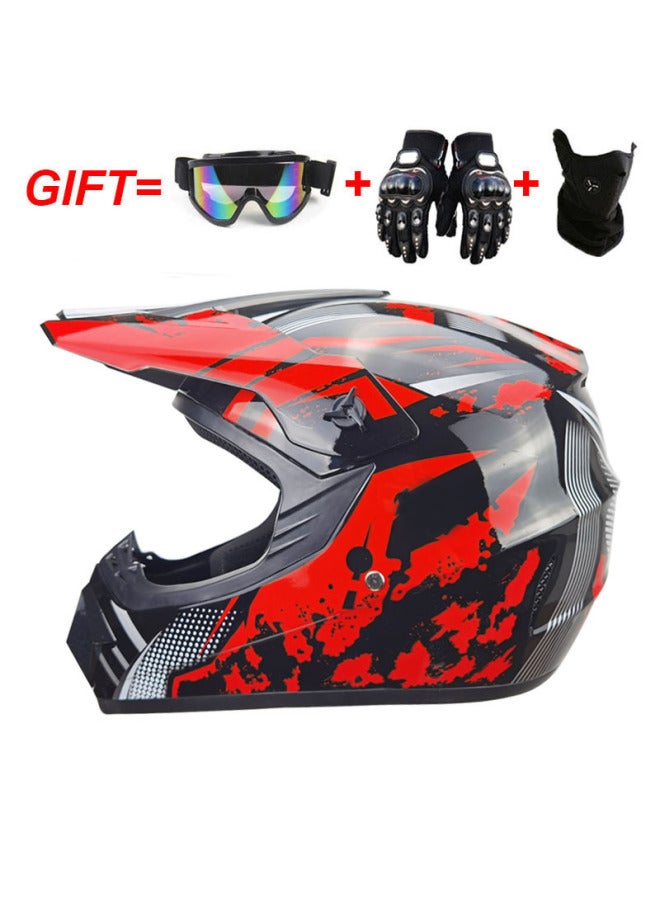 ABS Motorcycle Off-Road Half Helmet, Four Seasons, Small Size, Bright Red Storm, with Goggles Mask and Gloves
