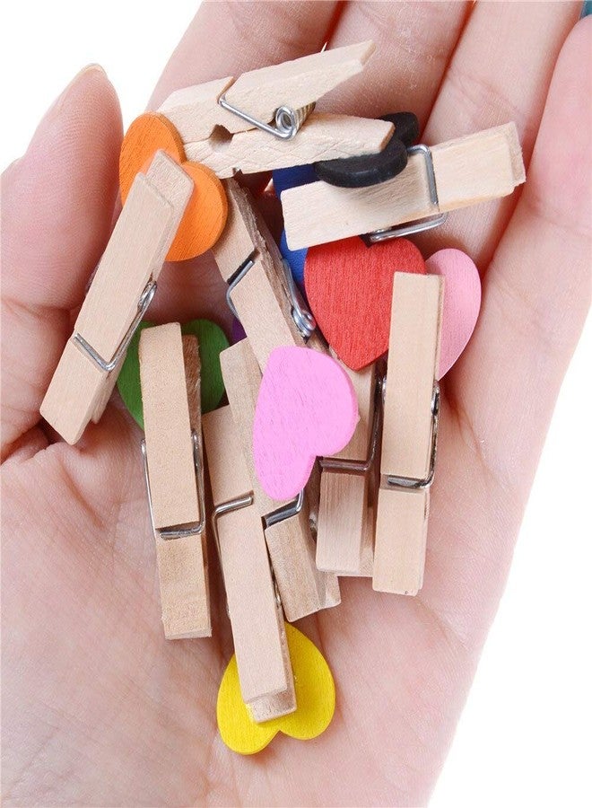 Nisco 10 pcs Coloured Hearts Shape Wooden Clips with 1 Meter Twine Jute Rope, Multi-Function pins, Photo Paper Peg, Pin Craft Clips for Home School Arts Crafts Decor, Size: 3.5 cm - Image 4