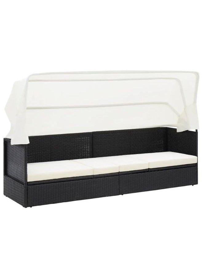 vidaxl vidaXL Garden Sofa with Canopy Black Poly Rattan  - Image 1