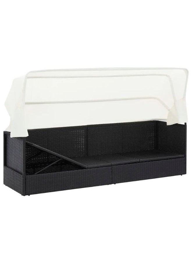 vidaxl vidaXL Garden Sofa with Canopy Black Poly Rattan  - Image 2