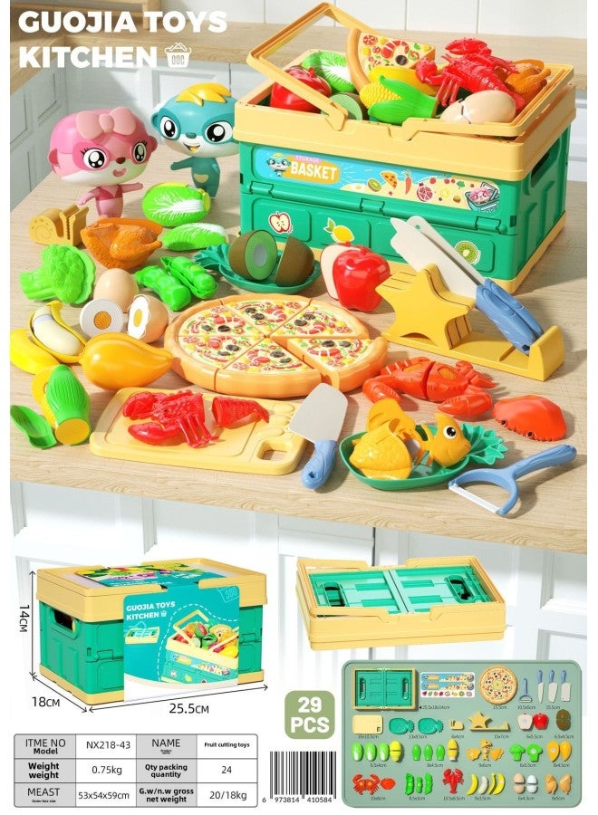 Kitchen Role-play Toy Set For Children Vegetable And Fruit Cutting Toys Early Education Pretend Play Tools Plastic Kitchenware-Color:Folding Basket NX218-43 - Image 1