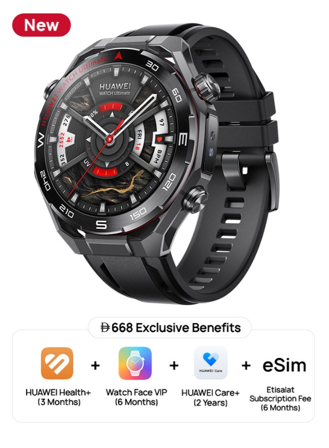 HUAWEI Watch Ultimate 2 Smart Watch, Zirconium-based Liquid Metal case, 150-Meter Diving Watch, Sonar-based Underwater Communication, Accurate Health Monitor,  eSIM cellular calling, Black - Image 1