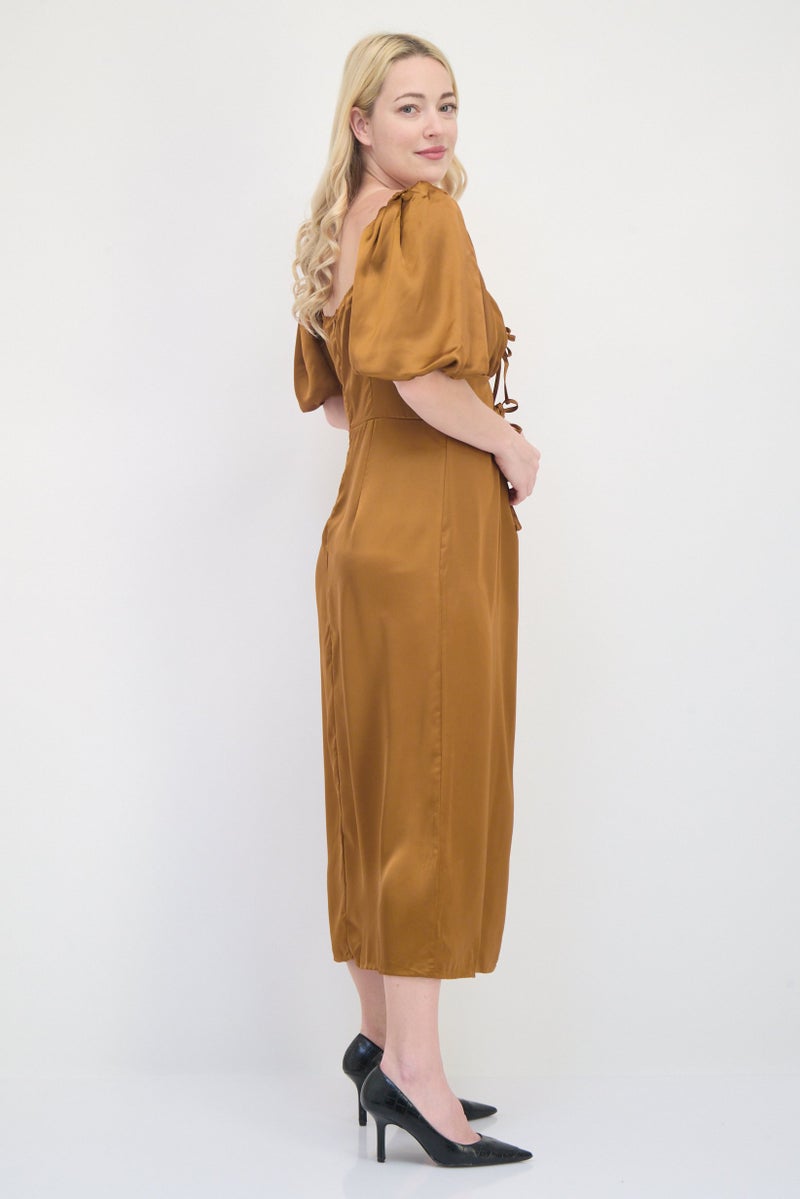 Missguided Women Solid Midi Dress, Rust - Image 3