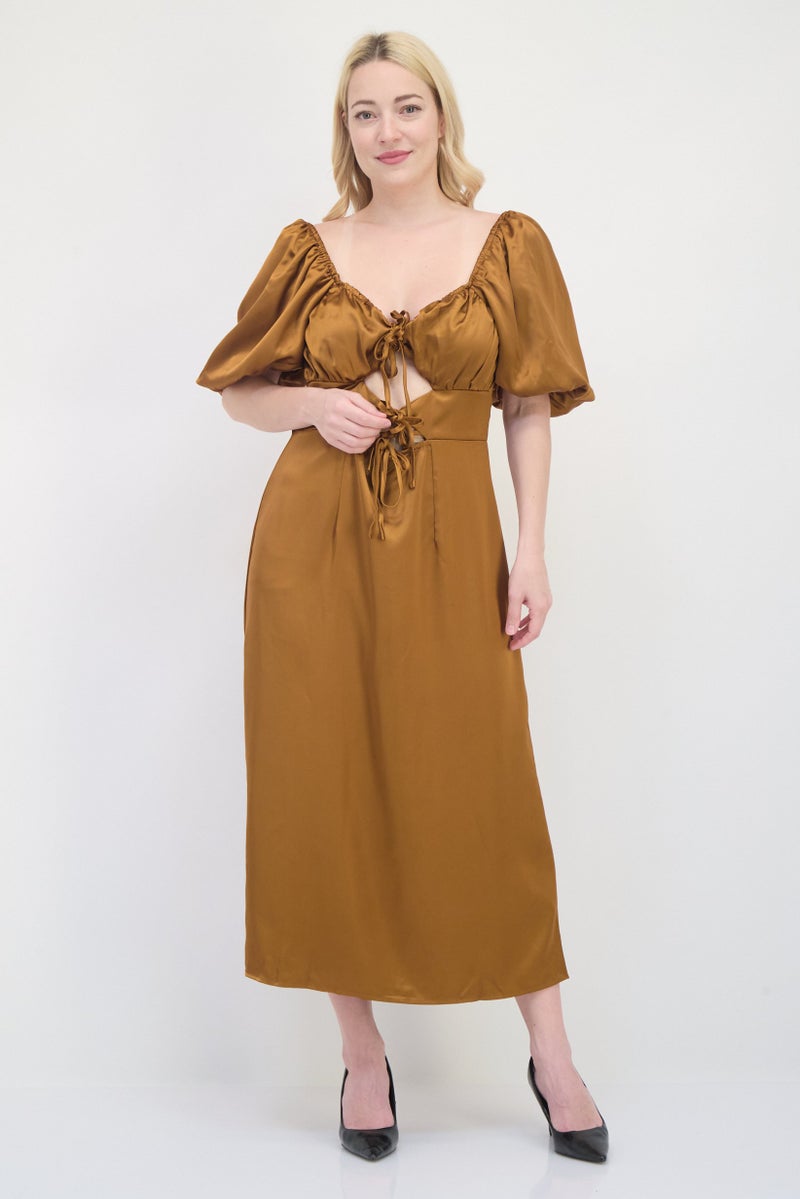 Missguided Women Solid Midi Dress, Rust - Image 1