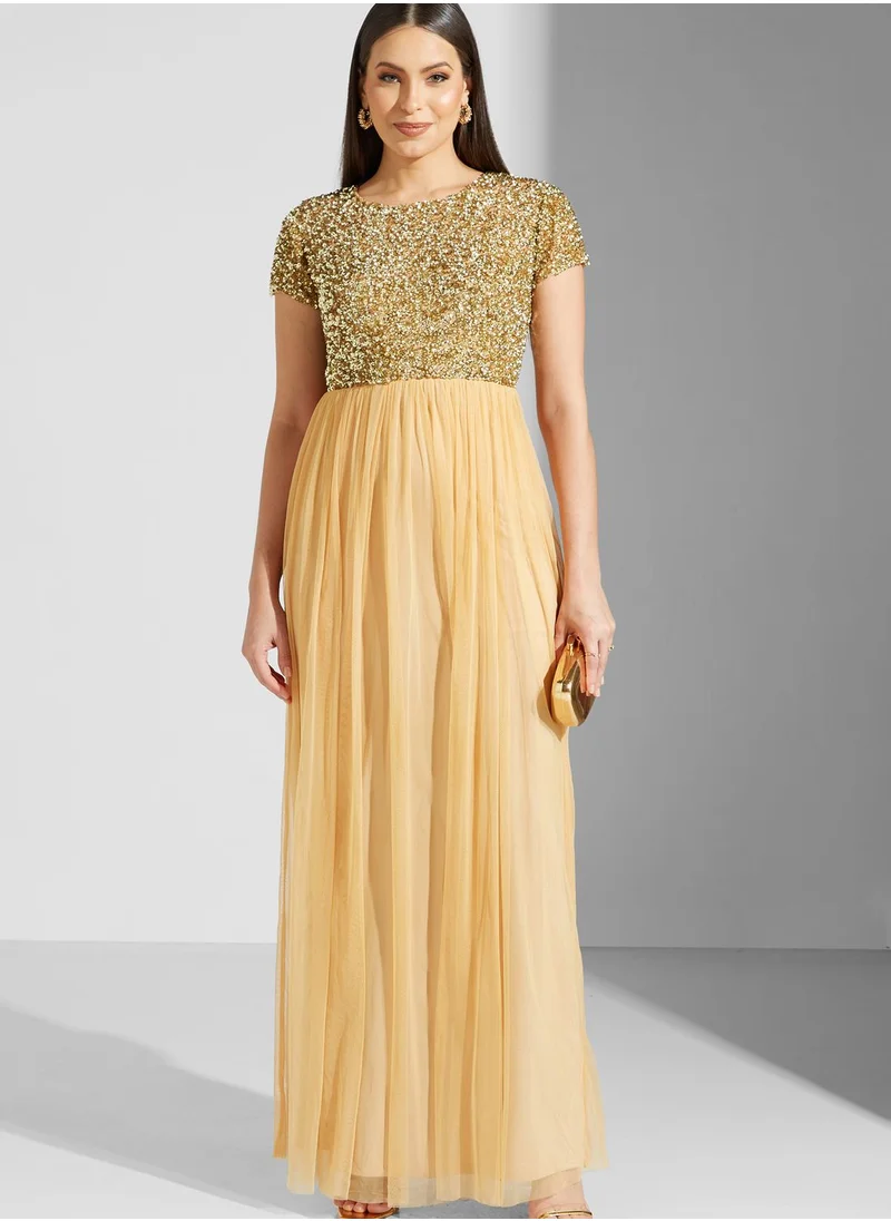 Namshi x Hadia Ghaleb Sequinned Round Neck Dress