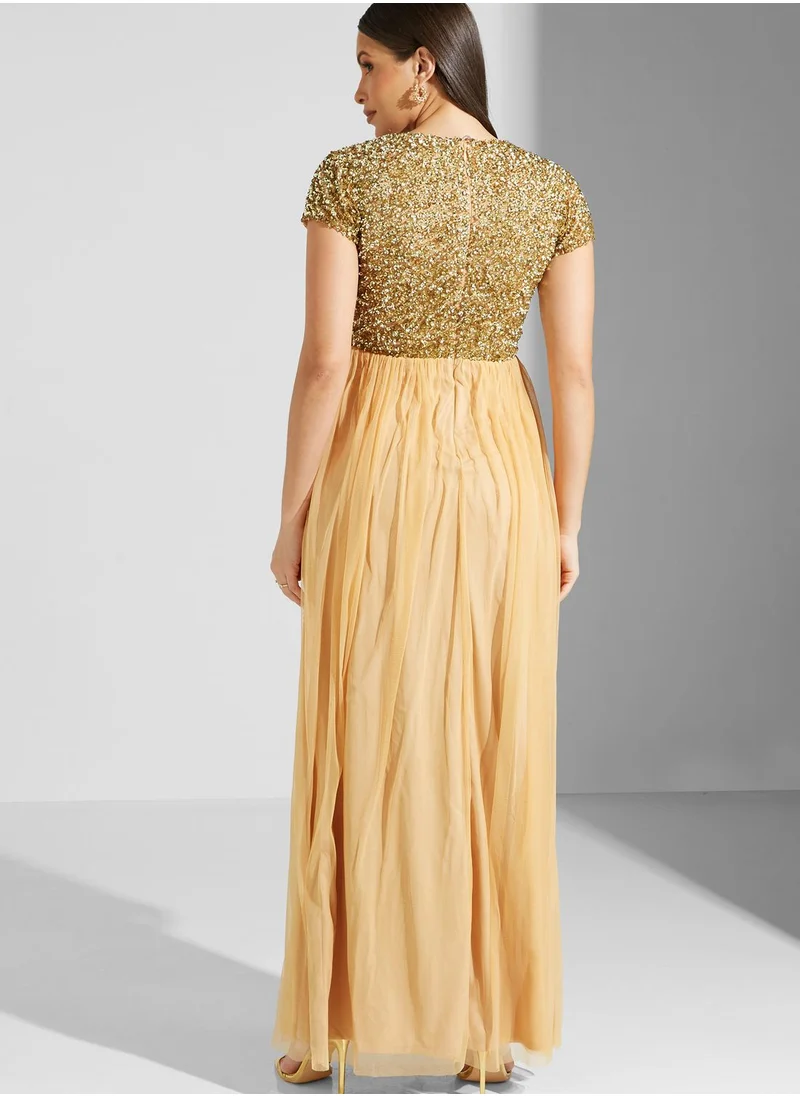 Namshi x Hadia Ghaleb Sequinned Round Neck Dress