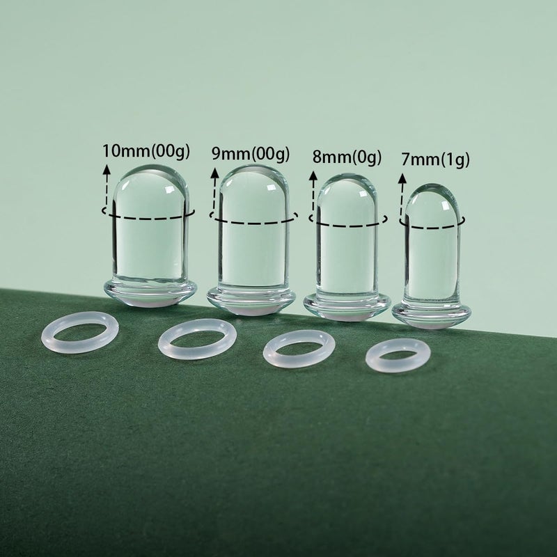 TBOSEN 14 PCS/8 PCS Precise Dimensions Glass Set O-Ring Ear Plugs Aftercare Balm Wax Tunnels Gauges Stretcher Piercings Kit - Image 2