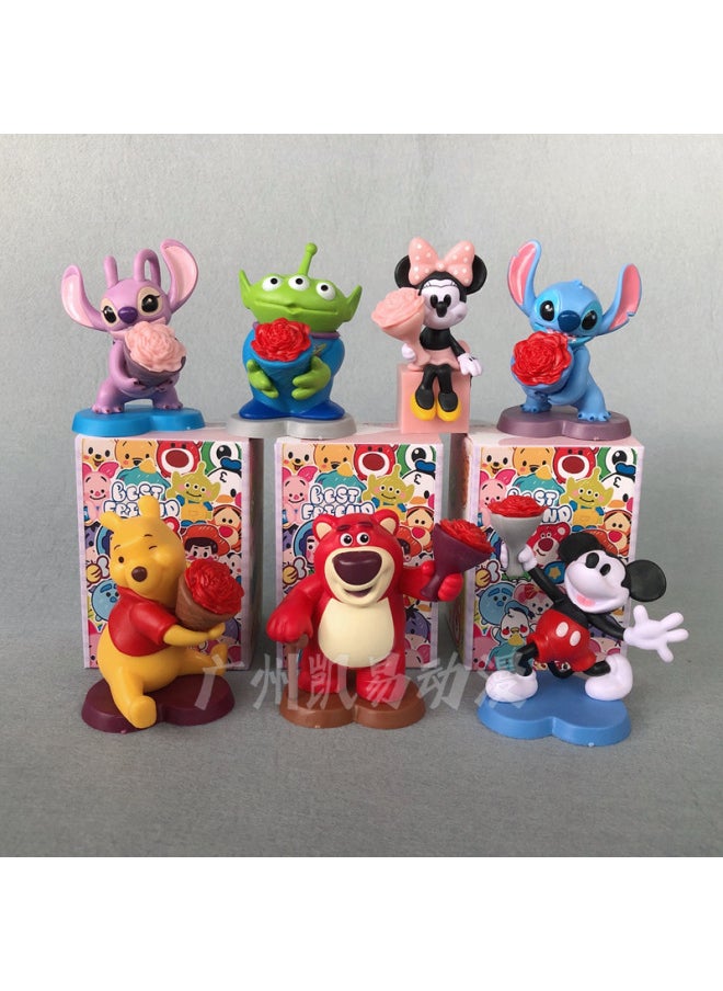 Generic - 7 Disney Strawberry Bear Stiffy Mickey Mouse Eternal Flower Modeling Blind Box Gashapon Doll Hand-made Toy-Color:6 Three-eyed Children (please Take A Multiple Of 6, Send A Complete Set Of 6 Directly) Do Not Ship - Image 1