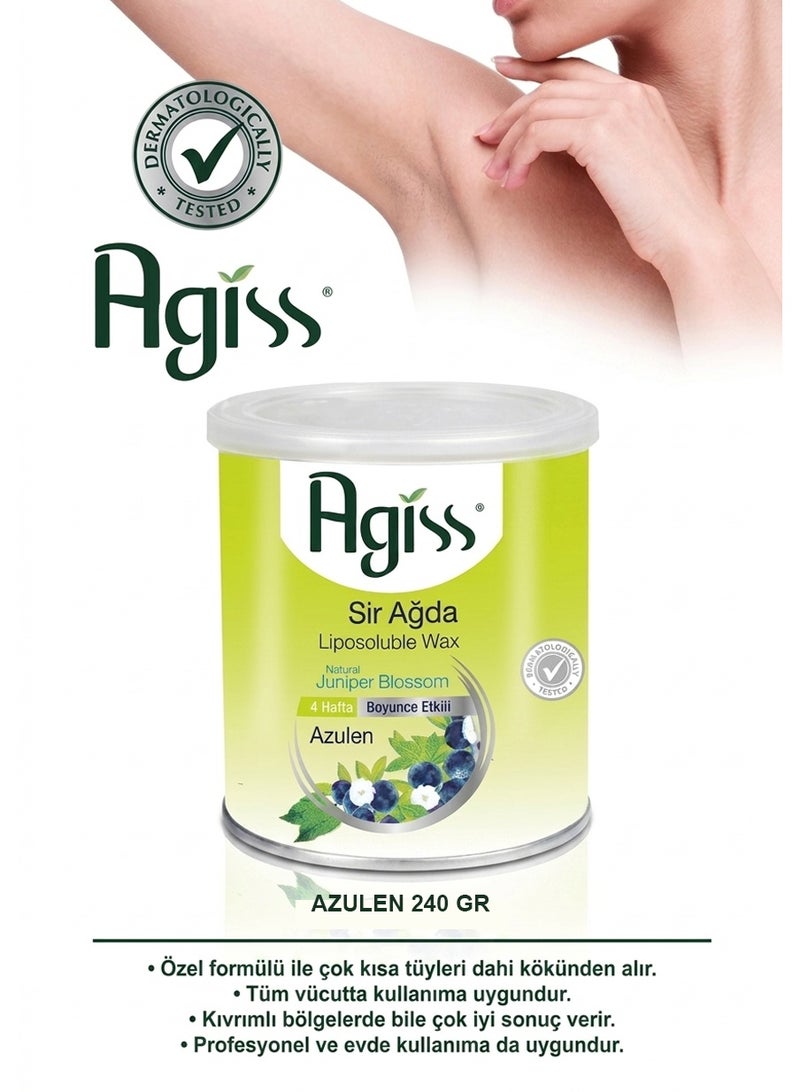 Agiss Sir Ağda Liposoluble Wax Tin – Natural Juniper Blossom & Azulen - Professional Hair Removal for Body & Sensitive Areas – Smooth Skin up to 4 Weeks – 240g - Image 2