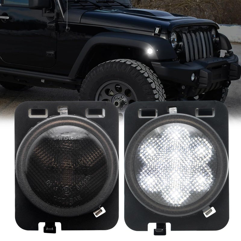 AUYICH LED Front Fender Side Marker Light Assembly Compatible with Wrangler JK Parking Light 2007 2008 2009 2010 2011 2012 2013 2014 2015 2016 2017 for Wrangler JK Accessories Smoke Len White Light