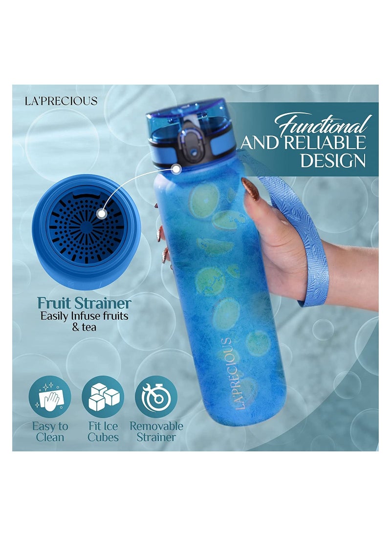 LA' PRECIOUS 1000ml Water Bottle For Adults And Kids USA Tritan Material Non-Toxic BPA Free - Fast Flow Flip Top Leak Proof Lid and One Click Open  - Image 4