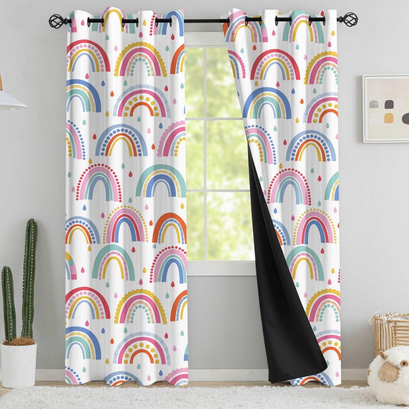 chiinvent Blackout Rainbow Curtains for Kids Cute Rainbow Room Darkening Window Curtains Decorative Cartoon Black Out Curtain for Girls Bedroom Nursery C3 52 x 84 2 Panels 90 Blackout - Image 2