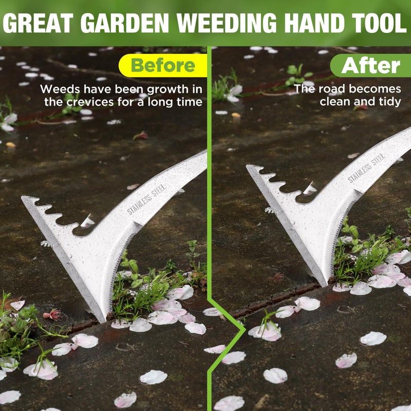 WORKPRO Crack Weeder, 12.5" Stainless Steel Crevice Weeding Tool with Soft Handle, L-Shaped Side-Walk Weed Removal Scraper, for Garden Lawn Yard Patio Terrace Paving Garden Hand Tool - Image 4