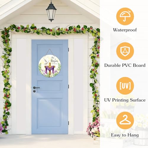 SICOHOME He is Risen Door Sign - 11.5" Christian Cross Sign Easter Wreath Front Door Decoration - Religious Easter Decorations for Home, Wall, Porach, Indoor Outdoor Farmhouse Party Spring - Image 5