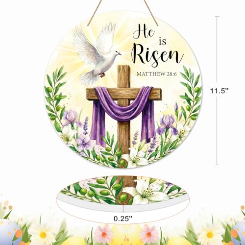 SICOHOME He is Risen Door Sign - 11.5" Christian Cross Sign Easter Wreath Front Door Decoration - Religious Easter Decorations for Home, Wall, Porach, Indoor Outdoor Farmhouse Party Spring - Image 4