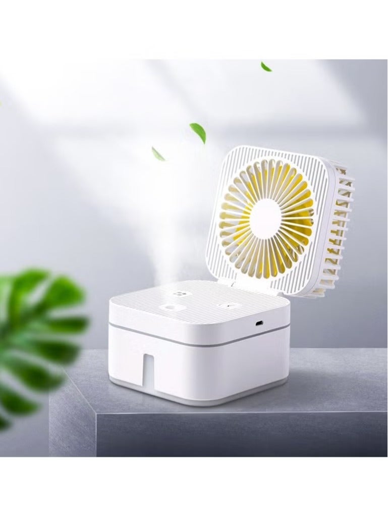 إيهوم مروحة ترطيب رذاذ USB صغيرة 2-في-1 غرفة نوم مروحة تجديد المياه الضوئية الملونة مروحة رذاذ المكعب السحري الصمت - Image 2