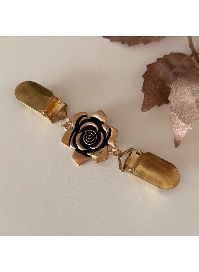 Gold Flower Cinch Clips – Elegant Floral Metal Clasp for Cardigans, Sweaters, Shawls, and Scarves – Stylish Vintage Accessory for Women’s Clothing