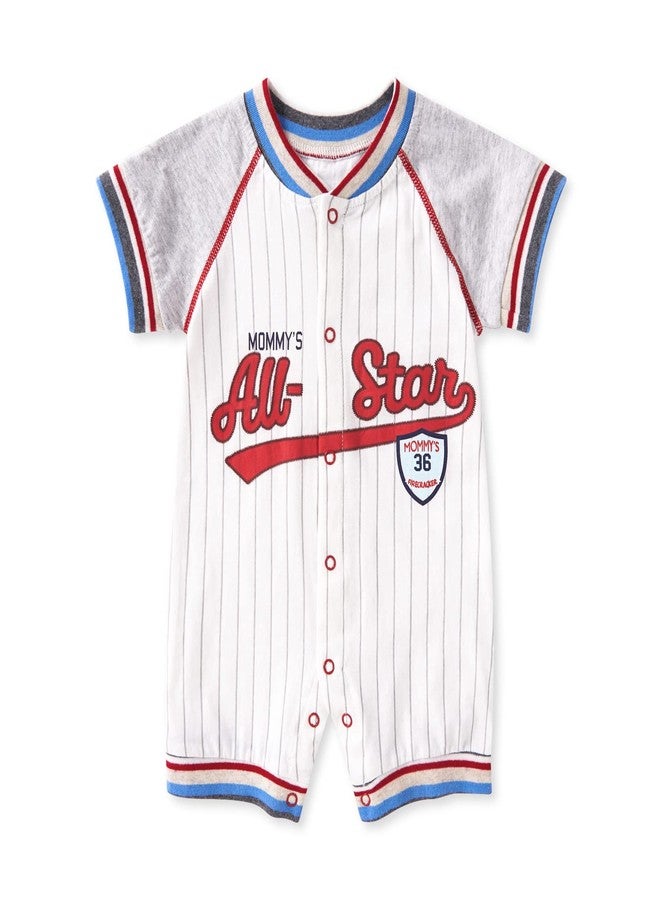 pureborn Baby Boy Baseball Romper Short Sleeve Jumpsuit Cotton Shortall Summer One-Piece Outfit for Infant Boys 3-6 Months All Star - Image 1