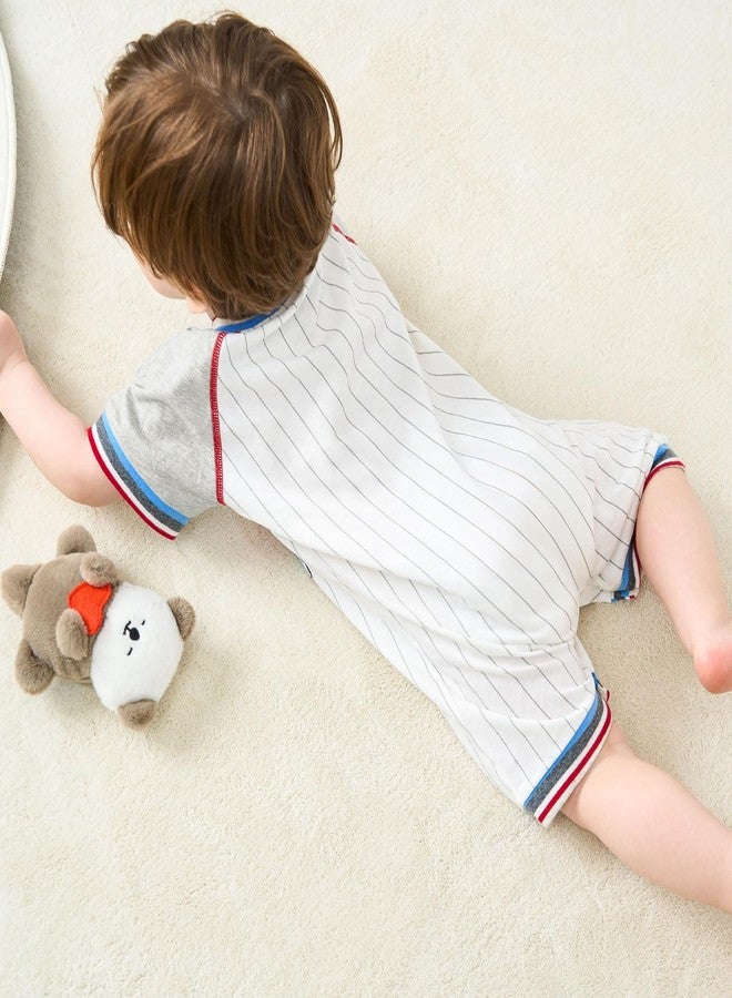 pureborn Baby Boy Baseball Romper Short Sleeve Jumpsuit Cotton Shortall Summer One-Piece Outfit for Infant Boys 3-6 Months All Star - Image 3