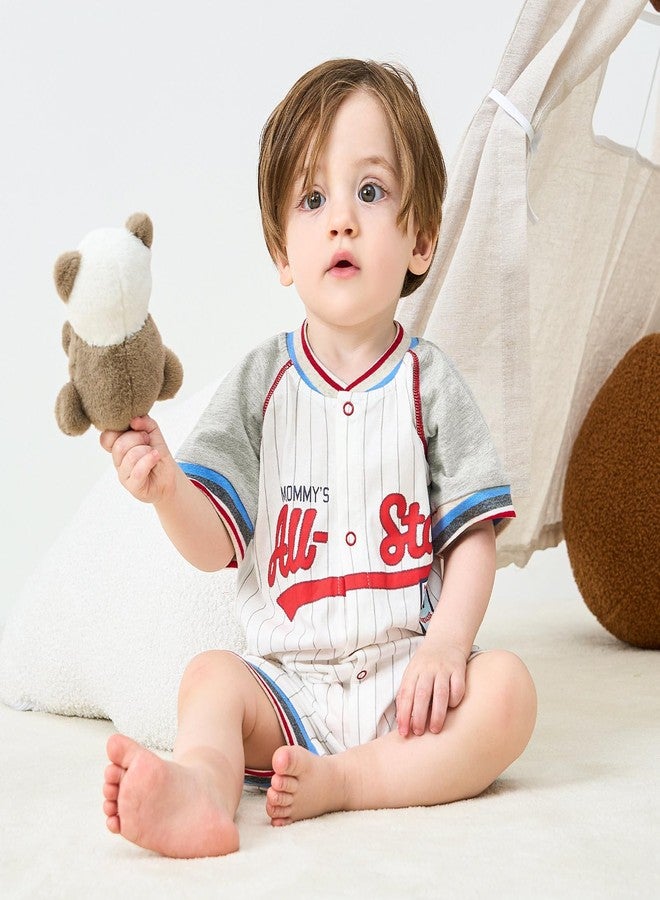pureborn Baby Boy Baseball Romper Short Sleeve Jumpsuit Cotton Shortall Summer One-Piece Outfit for Infant Boys 3-6 Months All Star - Image 2