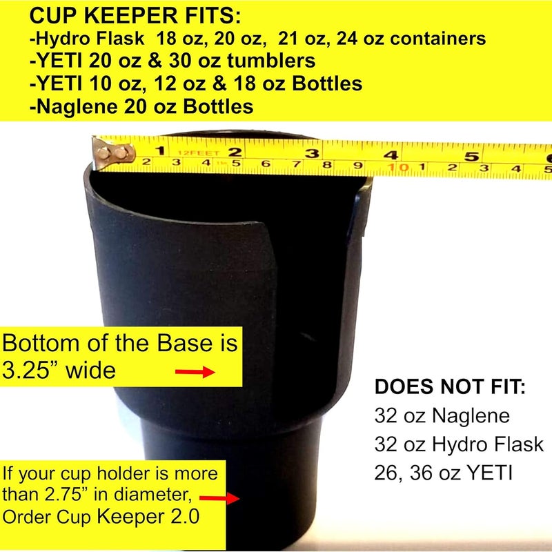 Gadjit Cup Keeper 20 Cup Holder Adapter wBase Band for 18 20 21 24 oz Hydro Flasks 12182030 oz Yeti Tumbler Coffee  Travel Mugs with Bottoms Base UP to 325 in Diameter Black - Image 2