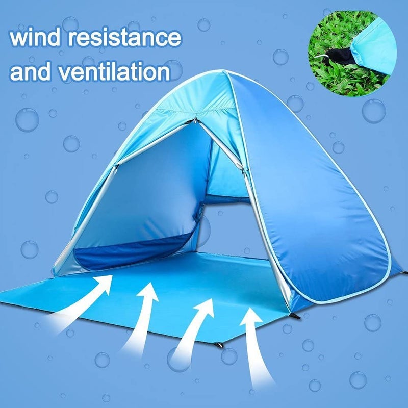 SUMELAY Pop Up Beach Tent Shade Sun Shelter UPF 50+ Canopy Cabana 2-3 Person for Adults Baby Kids Outdoor Activities Camping Fishing Hiking Picnic Touring (Blue) - Image 3