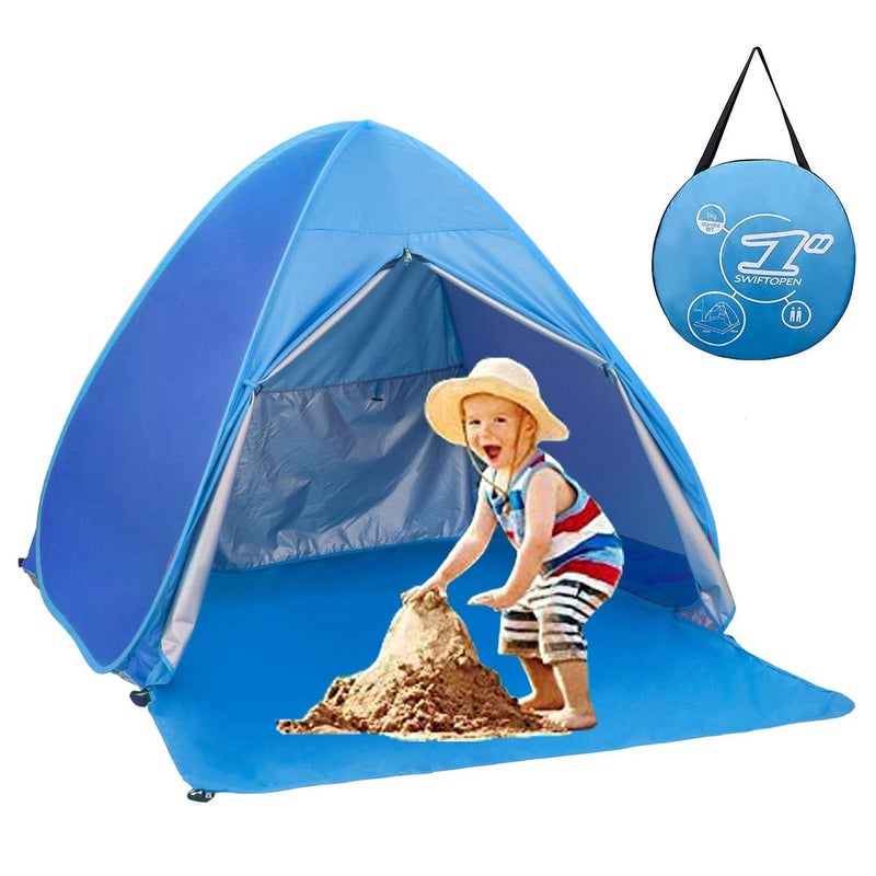 SUMELAY Pop Up Beach Tent Shade Sun Shelter UPF 50+ Canopy Cabana 2-3 Person for Adults Baby Kids Outdoor Activities Camping Fishing Hiking Picnic Touring (Blue) - Image 1